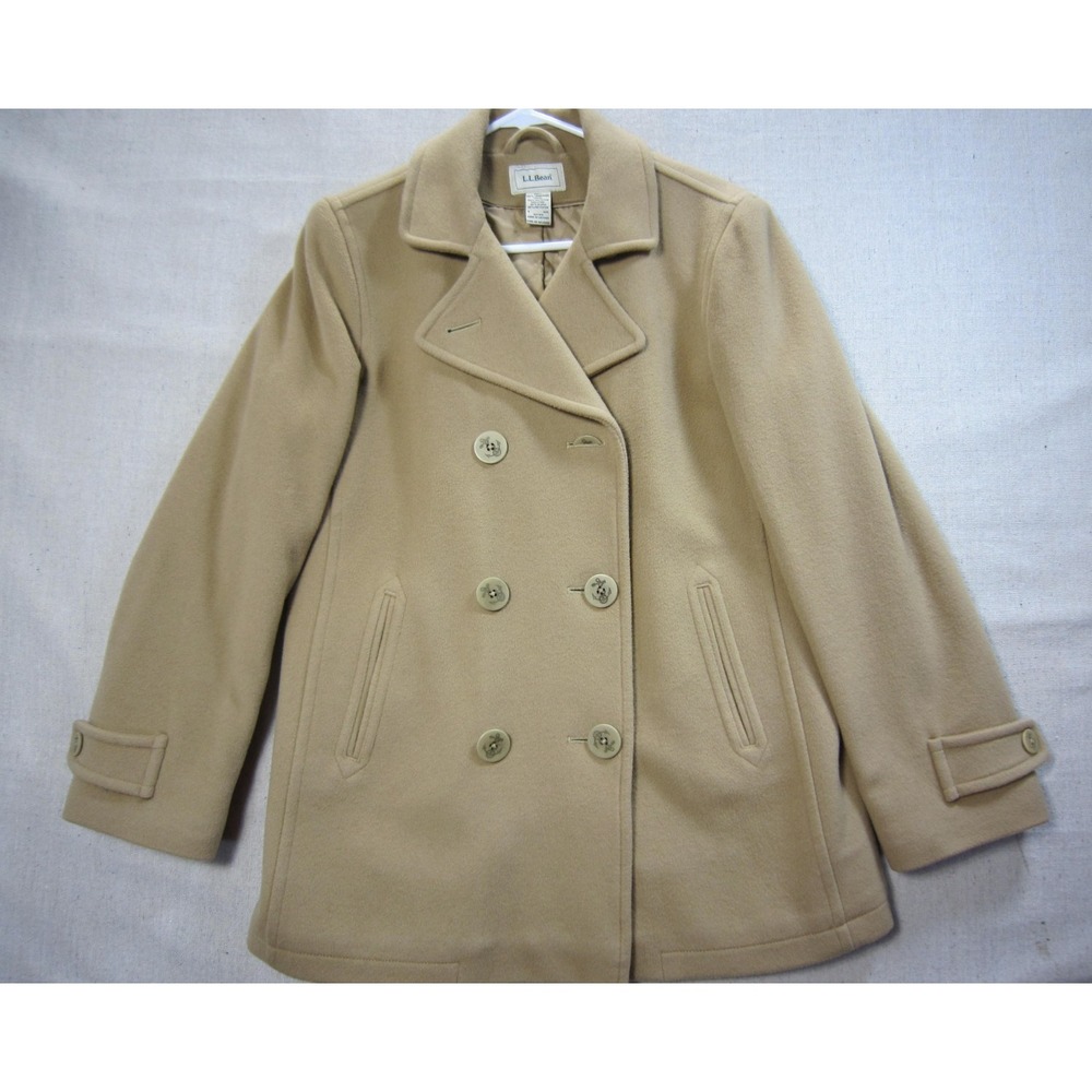 L.L. Bean Camel 100% Lambswool Thinsulate Insulated Pea Coat Jacket Womens 8 Reg